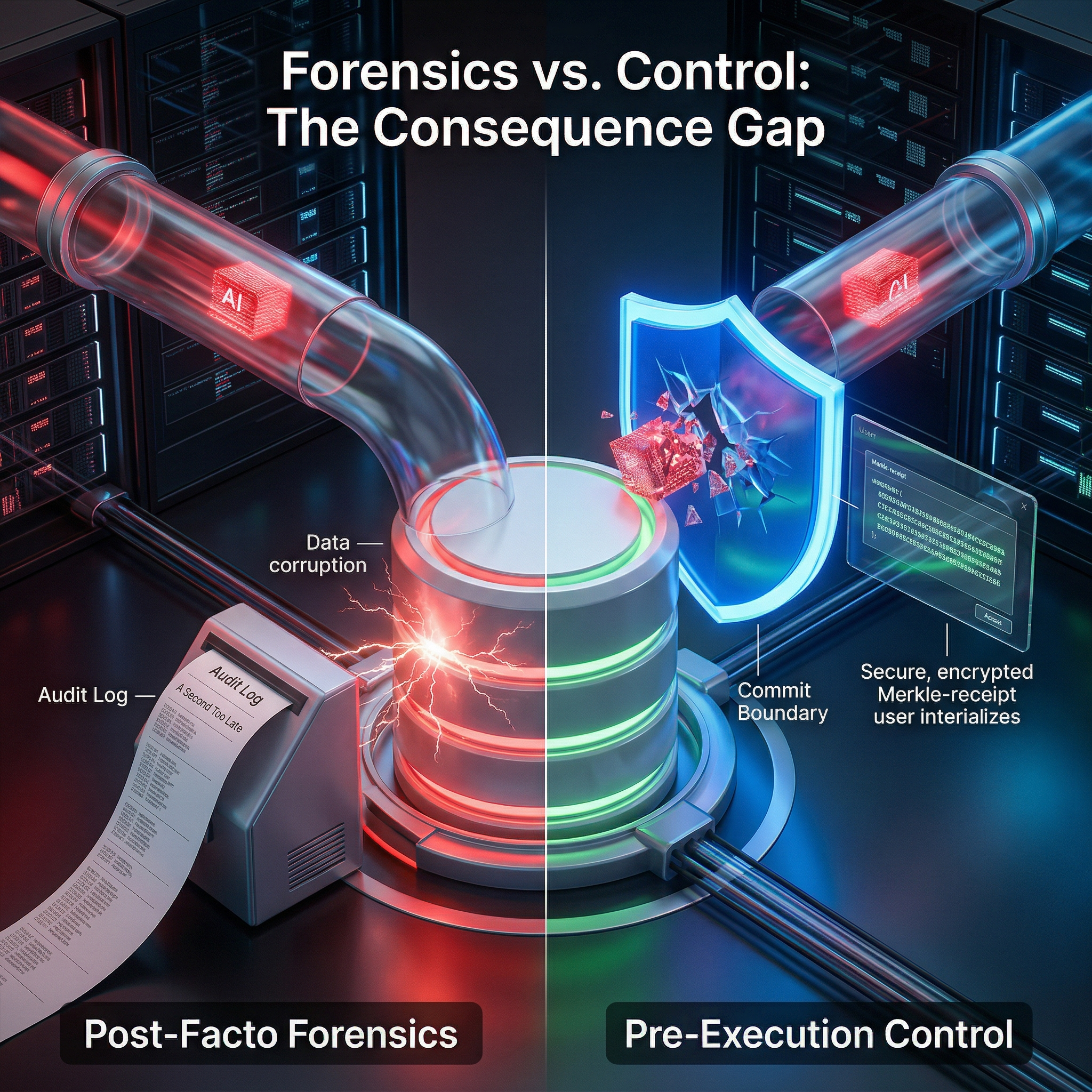 Forensics vs. control — observability after the fact vs. deterministic intercept at commit time
